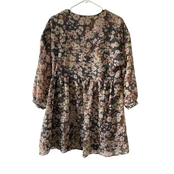Madewell Floral Daisy Faux Wrap Mini Dress Long Sleeve Drawstring Waist large - Picture 4 of 10